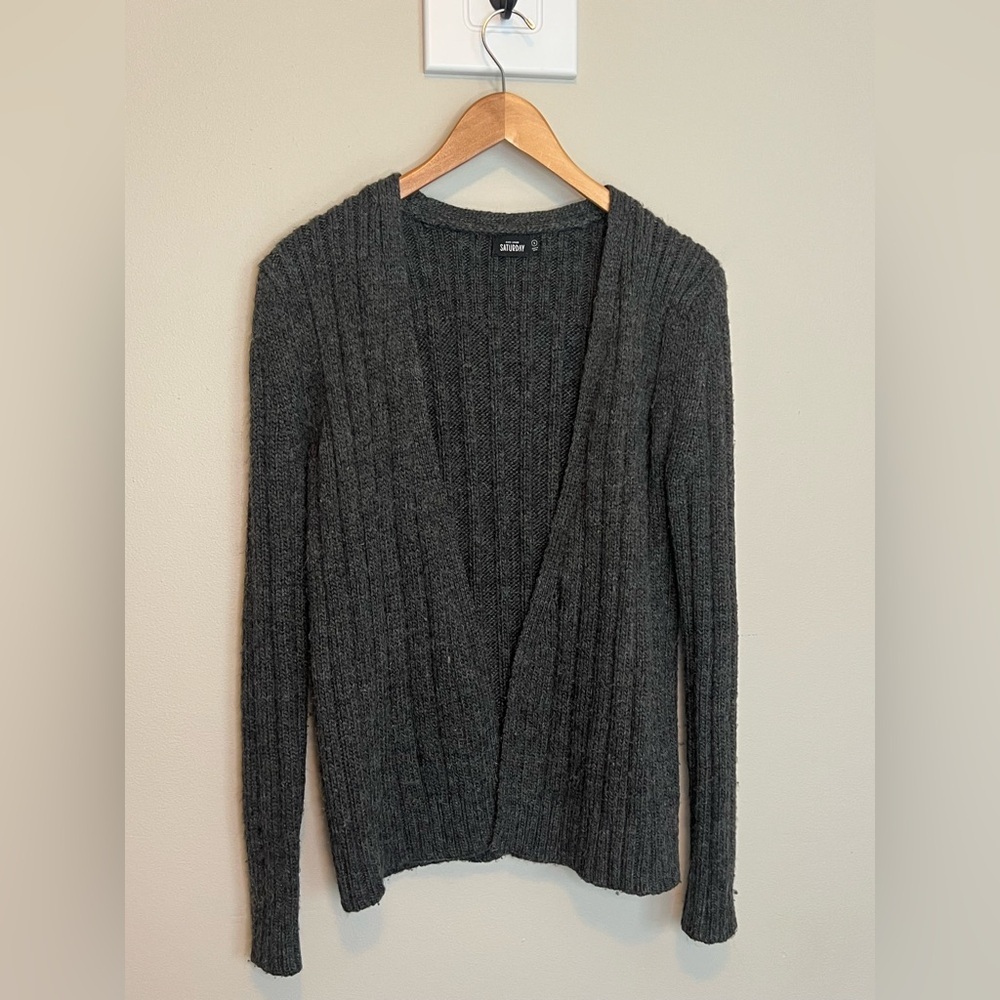 Kate Spade Alpaca Wool Blend Gray Cable Knit Open Cardigan Sweater Sz Small